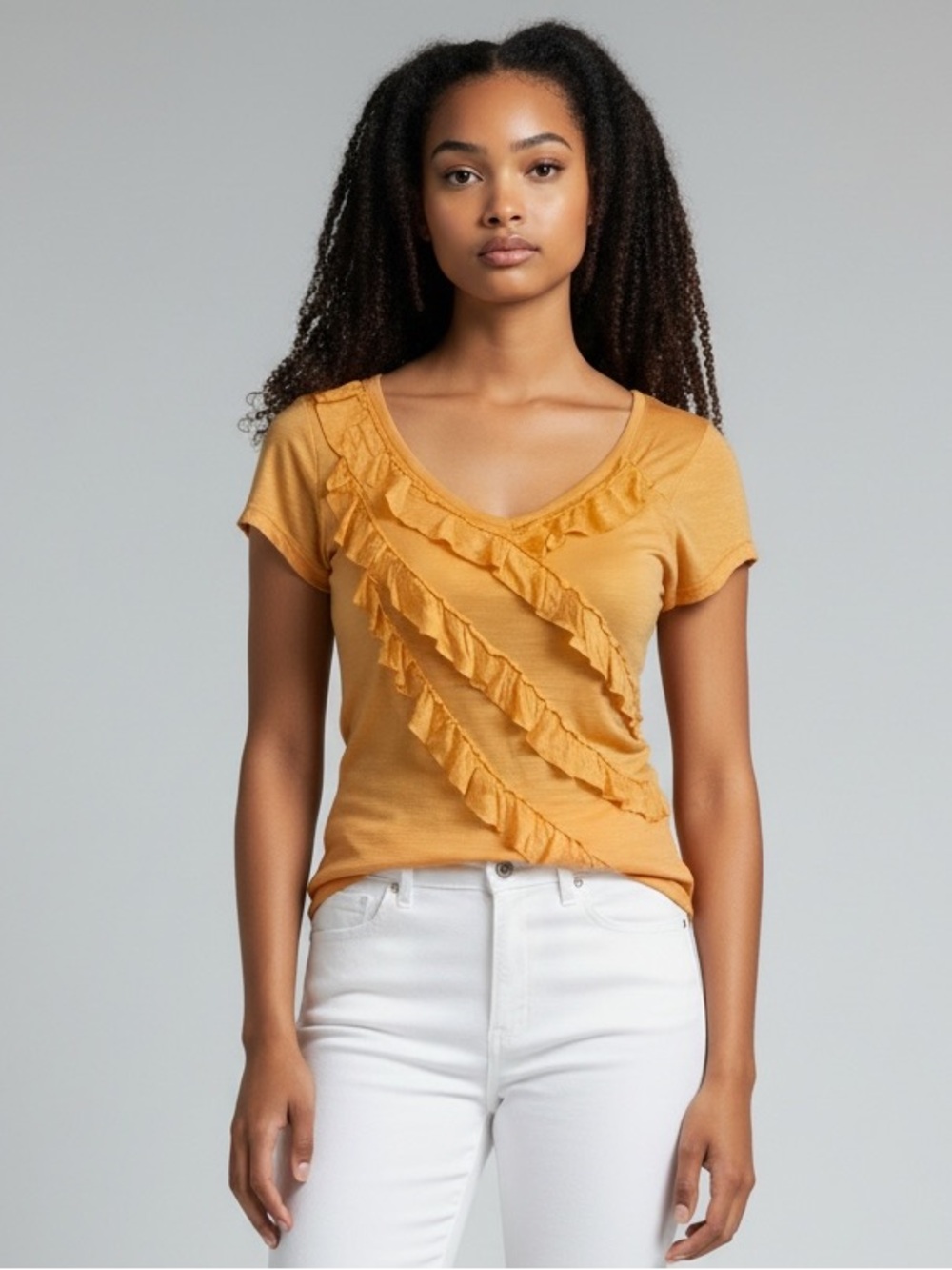 Kenaf Ruffled Shirt Size M - Picture 1 of 8